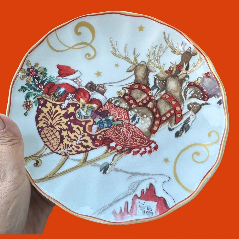 Williams Sonoma Twas the Night Before Christmas 2 dinner & 2 salad plate Santa